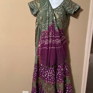 Sage green & purple bandhani garaba lehenga, navratri chaniya choli 3 pc set